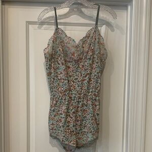 Victorias Secret Floral Lace Trim Mint Green Romper all lace LG NWOT